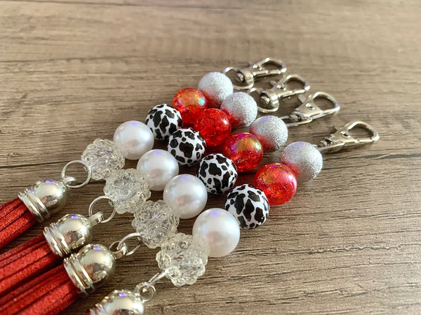 Red & Silver Cow Dangle